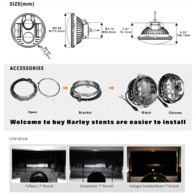 7" LED HIGH/LOW HARLEY žibinto laikilis 5