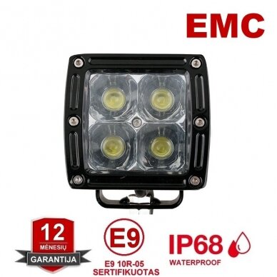 CREE LED MINI 20W žibintas siauro spindulio 10-30V, 4 LED +EMC