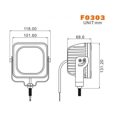 CREE LED MINI plataus švietimo darbo žibintas 40W, 10-30V, 4 LED 6