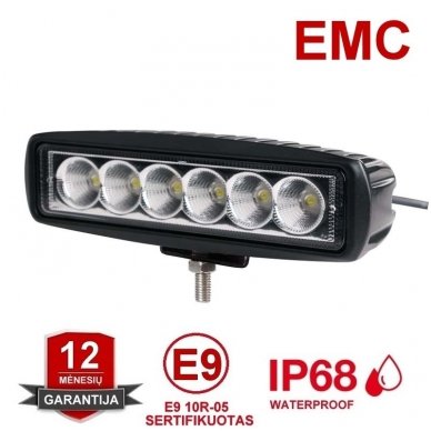 EMC LED plataus švietimo darbo žibintas 18W, 9-32V, 6 LED