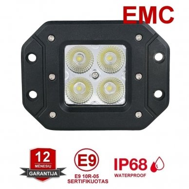 Įleidžiamas MINI LED žibintas plataus švietimo 20W, 10-30V, 4 LED, EMC