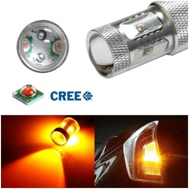 Geltona LED 3156 /3157 - 9w, 6 CREE LED dviejų - keturių kontaktų amerikietiškų automobilių posūkio lemputė 1