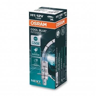 H1 OSRAM COOL BLUE INTENSE 5000K LED look, +100% šviesos (NEXT GEN) 64150CBN