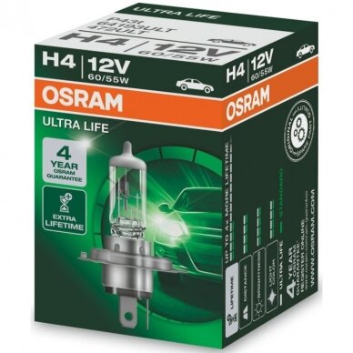 H4 OSRAM ULTRA LIFE lemputė 4 metai garantija, 64193ULT, 4008321416186 halogeninė lemputė