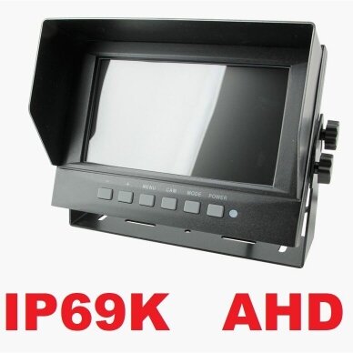 IP69K Parkavimo monitorius AHD LCD 7.0 colių 2 kanalai 4PIN 12V-24V