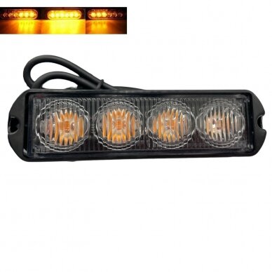 Įspėjamasis 4 LED 8W švyturėlis - geltonas 12V-24V