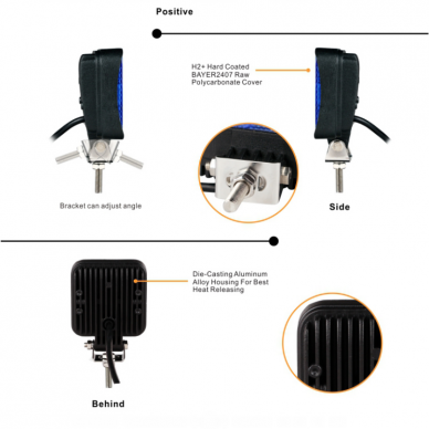 Įspėjamasis kvadratinis galingas 5 LED švyturėlis - geltonas 15W 12V-24V 1