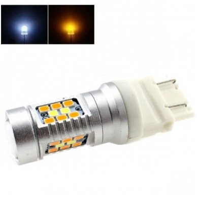 LED 3157 / PY27/7W - 6w 28smd LED keturių kontaktų amerikietiškų automobilių posūkio gabarito/DRL lemputė