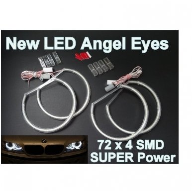 LED 72 SMD Angel Eyes balti šviesos žiedai BMW E46 Compact / E83 / E87 be lešio / E90 be lešio 2