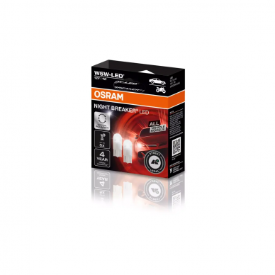 Osram NIGHT BREAKER LED W5W 12V 1W W2.1x9.5d GEN2 lempučių komplektas 2825DWNB-2HFB | Legalios keliuose 2