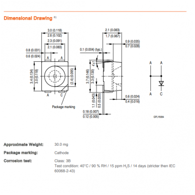 Osram SMD 3528 PLCC4 3+/1- geltonas diodas 10 vnt 5