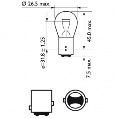 PHILIPS PR21/5W BAW15D raudona halogeninė lemputės 12V 21/5W 12495CP 1