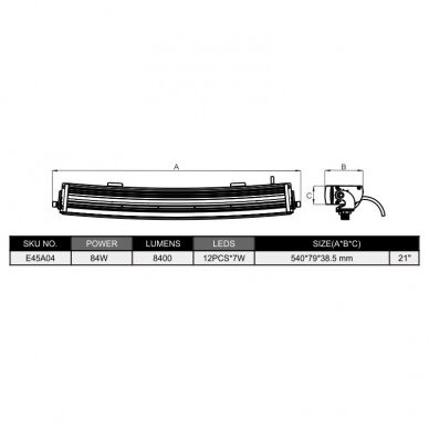 SLIM LED BAR lenktas sertifikuotas žibintas 84W 8400LM 12-24V (E9 HR PL) COMBO 52cm 9